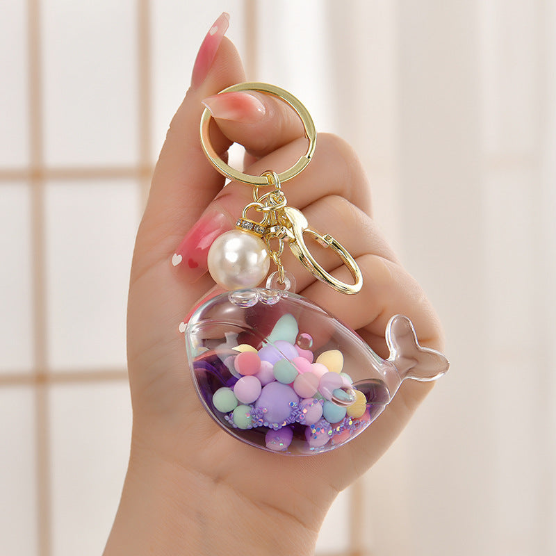 Wholesale Oil Bottle Floating Sugar Bean Whale Acrylic Liquid Keychain
